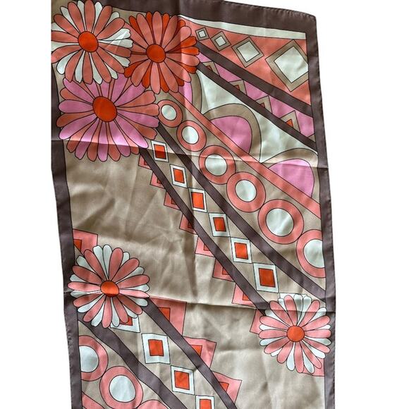Adrienne Landau Silk Scarf Women's Pink Brown Floral Oblong 12" x 52" Rectangle - Picture 4 of 9